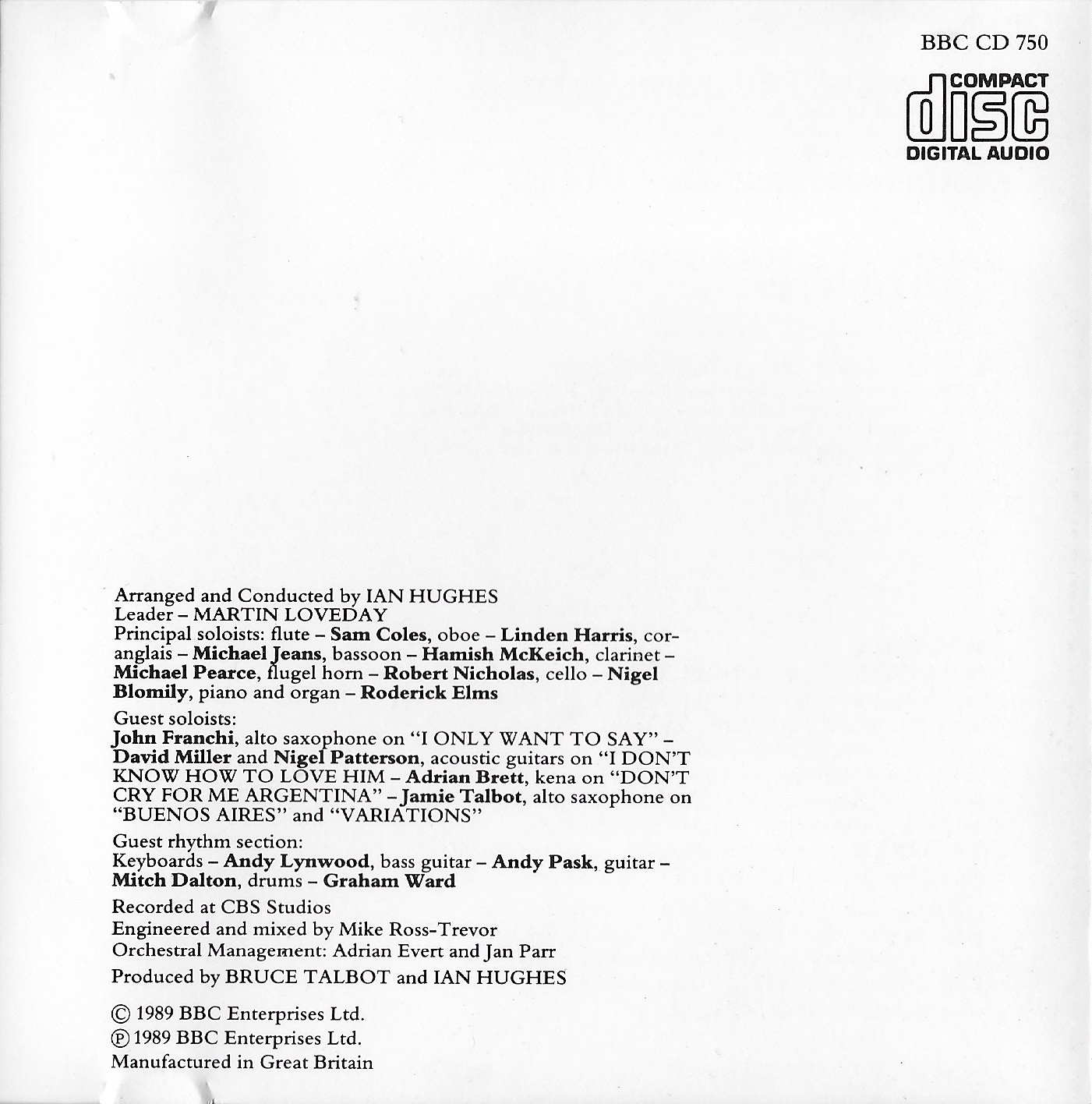 Middle of cover of BBCCD750
